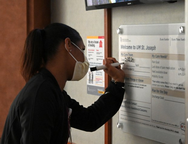 Danielle Gonzalez is a CCBC graduate and participant in the Public Health Pathways program, which provides a group of CCBC graduate nurses with education and work experience at the University of Maryland St.  Joseph Medical Center after graduation.  (Lloyd Fox/Staff)